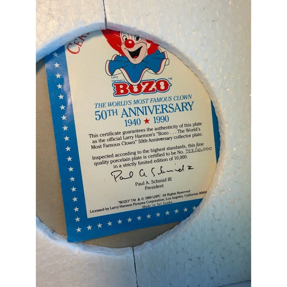 Vintage Schmid Bozo the Clown 50th Anniversary Limited Edition Collector Plate 1
